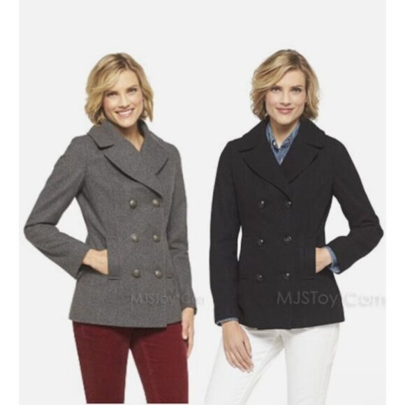 Merona Womens Coat Jacket Size S Wool Pea Green Yellow Double Breasted Short Mid - Picture 2 of 10